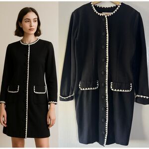 Dennis Goldsmith Vintage Black Zigzag Trim‎ Dress Timeless Elegance Size Medium